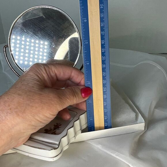 Vintage porcelain floral vanity with 2 sided mirror - Picture 5 of 8